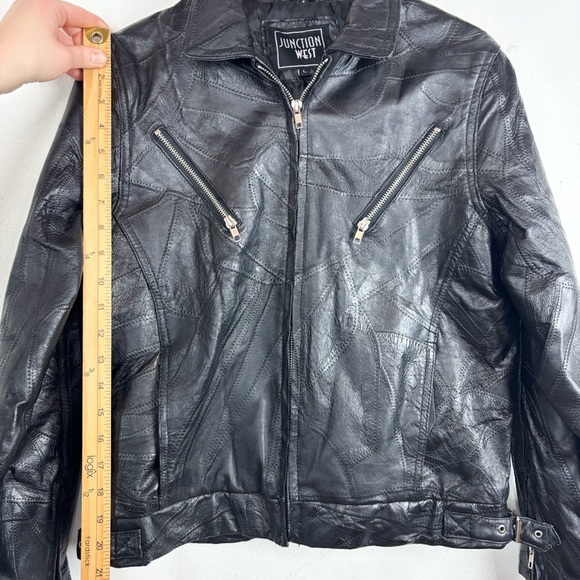 Vintage Junction West Women’s Black Patchwork Leather Jacket Sz L - Picture 12 of 13